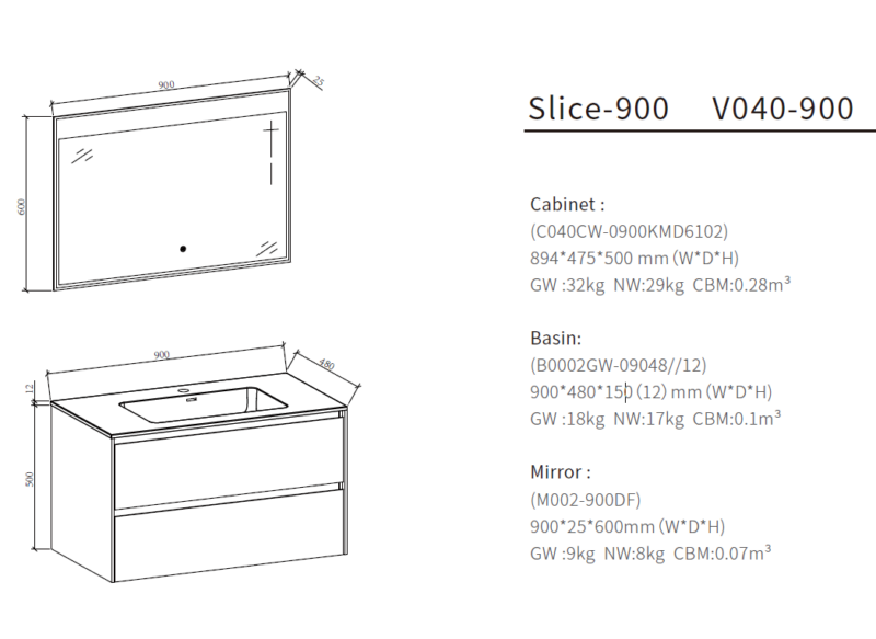 MUEBLE PARA BAÑO CON ESPEJO Y LAVAMANOS SLICE 0.89x0.47x0.50M - Imagen 3