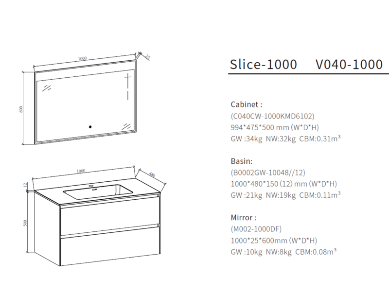 MUEBLE PARA BAÑO CON ESPEJO Y LAVAMANOS SLICE 0.99x0.47x0.50M - Imagen 3